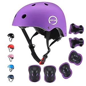 JIFAR Youth Kids Bike Helmet for Ages 3-14, Adjustable Toddler Protective Gear with Elbow Knee Wrist Pads for Skateboarding Bicycling Hiking, S Size for Girls Boys Helmet Pink Black