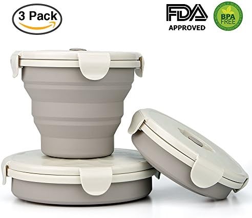 Collapsible Food Storage Containers Set, Silicone Collapsible Stackable Food Storage Containers Round Set Meal Prep Airtight With Clip Lids For Freezer, Foldable Lunch Bowl Bento Box, BPA Free, Microwave, Dishwasher Freezer Safe