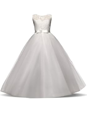 AGOGO Mädchen Kinder Kleider Festlich Brautjungfern Kleid Prinzessin Hochzeit Party Maxi Kleid Spitze Spleiß Chiffon...