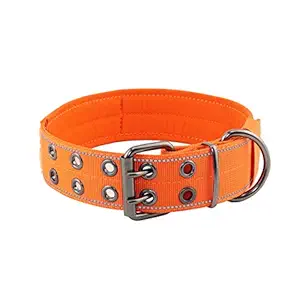 Yunleparks Tactical Dog Collar Reflective Nylon Dog Collar Heavy Duty Dog Collar with Metal Pin Buckle for Medium Large Dogs(XL,Orange)