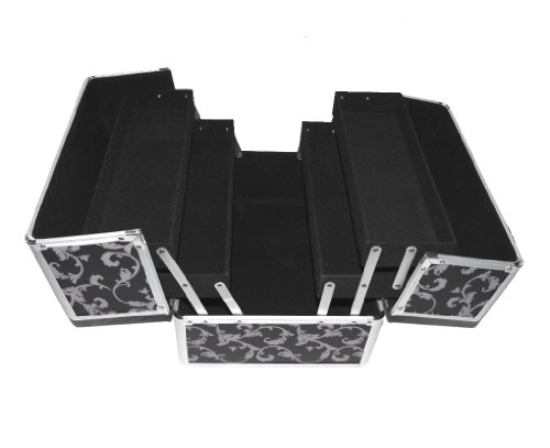 Kosmetikkoffer Flower Print Schwarz Silber-Beauty-case Friseurkoffer Schminkkoffer - 2