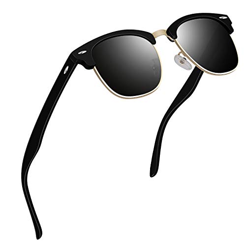 VVA Gafas de sol polarizadas clásico retro medio marco para Hombre y Mujer V1002(Mate Negro)