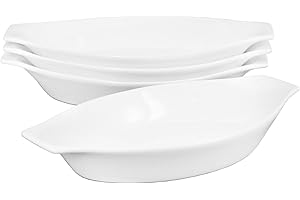 jinsongdafa Mini Ceramic Oval Au Gratin Dishes 350 ml, Set of 4, for Banana Split, Cauliflower Baking Dish, Single Serving Dishes, Small Individual Gratin Dishes, Microwave, Oven Safe, 26 x 14 CM