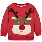 G-Kids Baby Mädchen Jungen Fleecepullover Weihnachtspulli Kleinkinder Herbst Winter Verdickte Warm Langarm Pullover Sweatershirt Oberbekleidung Rot 4 Jahre