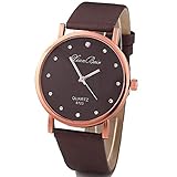 Modische Armbanduhr. Noopvan Damen Quarzuhr Teenager Mädchen Elegant Diamant Mode Leder Band Uhr Rund Zifferblatt Analog Armbanduhr Antik one size fits all braun