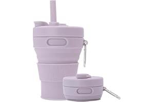 UNNESTAR Silikonowy kubek do kawy składane kubki na kemping, składany, podróżny ze słomką, wielokrotnego użytku, przenośne kubki do picia na świeżym powietrzu, wędrówki, 450 ml (fioletowy, 450 ml, 1)