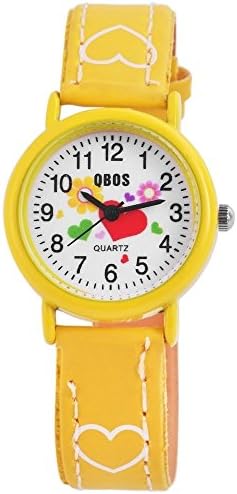 QBOS Analogue Children's Clock, ø 27 mm Yellow White Faux Leather – RP4829450004