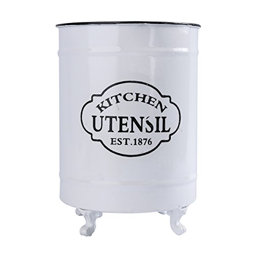NIKKY HOME Iron Ustensile Titulaire Crock pour Le comptoir de Cuisine de comptoir, Blanc