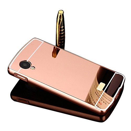Vandot Caso Funda Carcasa para LG Google Nexus 5  Lujo Ultrafino del Metal de Aluminio Espejo Efecto PC Bumper Hardcase Shell Cover - Rosa Rosado