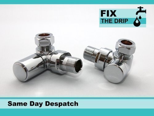 FixtheDrip - Juego de válvulas en ángulo, aptas para calentador de toallas, radiador, etc. (2 unidades, cromadas, manijas redondas)