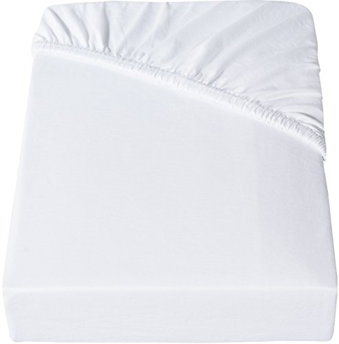 ENTSPANNO Jersey-Luxus-Spannbettlaken für Wasser- und Boxspringbett in Weiß aus gekämmter Baumwolle. Spannbetttuch mit Einlaufschutz, 180 x 200 | 200 x 200 | 200 x 220 cm, bis 40 cm hohe Matratzen - 3