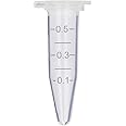 StonyLab Micro Centrifuge Tubes, 0.5ml Polypropylene Graduated Clear Plastic Centrifuge Vials with Flat-Top Snap Cap, Pack of 500 (0.5ml, 500 Packs)