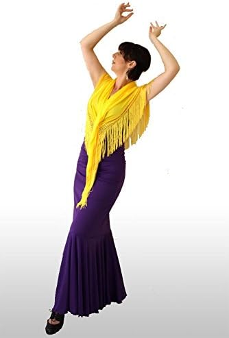 COMPLETE FLAMENCO COSTUME! Size L. Purple Flamenco skirt, Yellow shawl, and Tortoiseshell peineta! Spanish Costume, Petite Flamenco Skirt