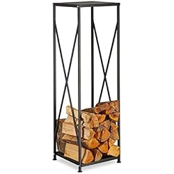Relaxdays Etagère de Cheminée Rangement bûches Bois acier panier bois porte-bûches HxlxP: 111x34x34 cm, noir