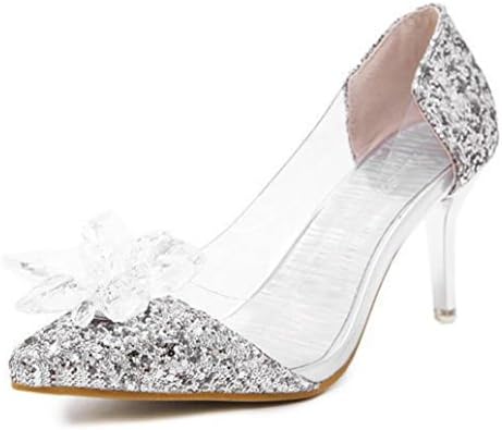 CYGG Ladies High Heels The New Pointed Crystal High Heels Cinderella Crystal Shoes Fine With Sexy Wedding Shoes Banquet Dress Shoes , silver , 39