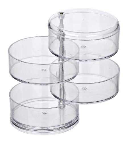 WENKO 20990100 Kosmetik Organzier Tower Transparent – mit 4 drehbaren Fächern, Kunststoff – Acryl, 11.5 x 17.5 x 11.5 cm, Transparent - 4