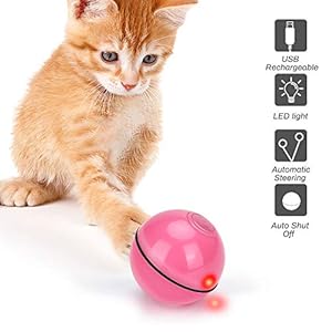 E-More Juguetes Gatos Pelotas, Juguete para Mascotas Bola de Gato Interactivo Rotación Automática Recargable USB con Luz LED, Gatito Interactivo de Juguetes para Gatos