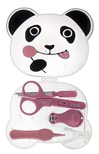 U-GROW Panda Manicure Set with Nail Clipper, Scissors & Delicate File Kids Nail Care Safety for Newborn, Infants (Pink)