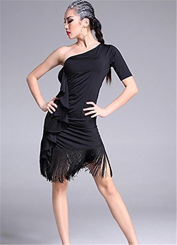 Woman's L Lombard Chanca Samba Cowboy Bullfightingatin dance dress/hot dance performance long skirt/oblique shoulder, l, black