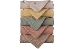 Aloonii 5 Pack Luxury Muslin Squares | Cute Small Baby Burp Cloths (Yellow)