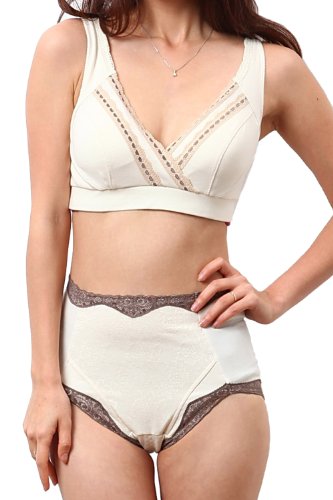 KK1012 Organic Cotton Stretch Lace Maternity Nursing Bra (L, off white)