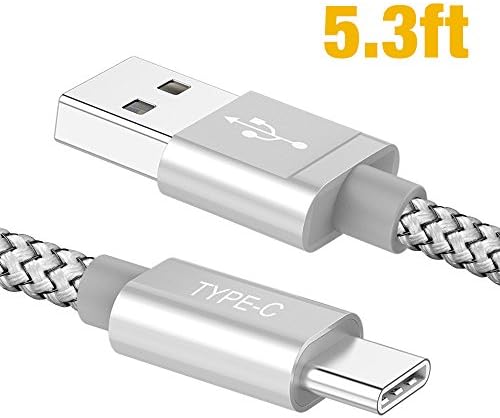 USB C Cable, Hiwing USB Type C Cable Nylon Braided Fast Charger for Galaxy S8, S8 Plus,LG V30 V20 G6 G5,Google Pixel,Macbook12",Nexus 6P 5X,Nintendo Switch,Samsung Galaxy Note8 Charging Cable(Silver)