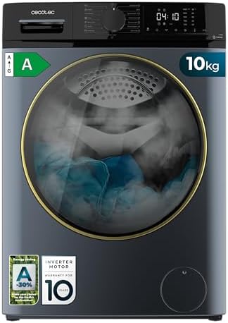 Cecotec Lavatrice a Carica Frontale 10Kg Bolero Dresscode 10610 Inverter Ice Blue A. 2000W, 1400RPM, Classe A, Steam Max, Motore Inverter Plus, 15 Programmi, Onsmart, Fuzzy Logic, Smooth Wash, Stop&Go