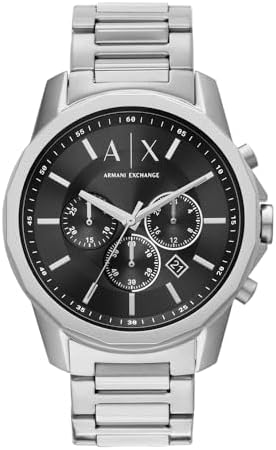 Armani Exchange Orologio da uomo, Movimento cronografo al quarzo e cassa da 44 mm con cinturino in acciaio