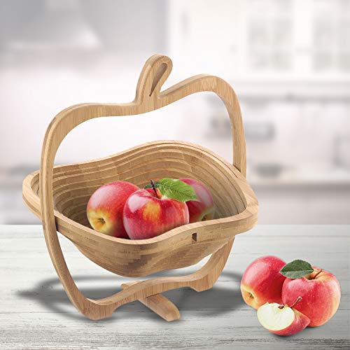 MonsterCadeaux - Panier à fuits Pliable - Pomme - Corbeille à Fruits - Dessous de Plat en Bambou - Ustensile de Cuisine - Bois - Idée Cadeau Originale - Homme - Femme
