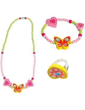 3 tlg. Set Mädchenschmuck Motiv Schmetterling Gelb - Halskette Armband Ring - VERSANDKOSTENFREI nach BRD