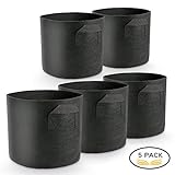 Pflanztasche, 5x 15L Pflanze Wachsende Tasche, Vliesstoff Pflanzsack mit Griffe für Kartoffeln, Tomaten und Erdbeeren - 15L