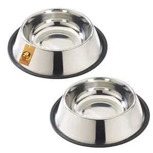 Foodie Puppies Pet Bowls for Small Dogs and Cats. Wipe Clean, Stainless Steel Non-Skid Bottom for Puppies, Kittens, Rabbits and More - Set of 2 (Small, 450ml)