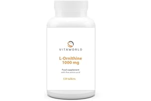 Vita world L-Ornithine 1000 mg l 120 Tablets l Highly dosed l Vegan l Ideal as a Supplement for an Increased Protein Intake l no additives l Gluten and Lactose-Free