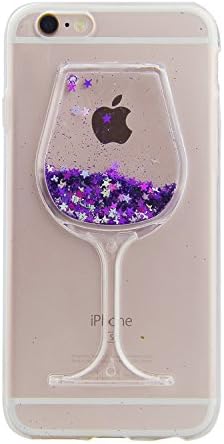 iPhone 7 Plus liquid Transparent Case,Crystal Clear Soft Flexible TPU Case with 3D Flowing Liquid Creative Bling Glitter Stars Red Wine Glass Design for iPhone 8 Plus with 5.5 inch,Cute Floating Sparkle Hearts Bling Glitter Shell Case Cover for Apple iPhone 7 Plus/8 Plus 5.5