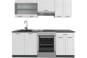 Vicco cucina componibile R-line, Bianco casa di campagna/antracite, 200 cm senza piano di lavoro