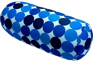 COVERBAGBCN - Cojín Redondo Anti-Estrés Relax | Alivio Cervicales y Lumbares | Relleno de Bolitas Confortables | Tejido Lycra Suave al Tacto | Lavable en Máquina | 35x15 cm (Topos Azules).