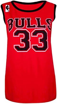 Classy Fashion Women Ladies Bulls 33 Varsity American Basketball Vest T-Shirt Top, Red Large