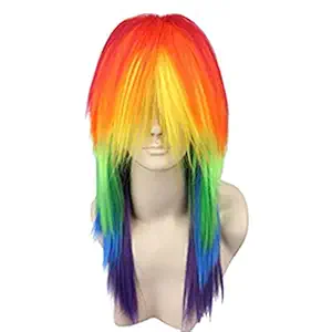 Free Hair Cap + for Kids for Adults Free Hair Cap+my Little Pony Rainbow Dash Cosplay Wig Tail Ponytail Multi Color (Wig)