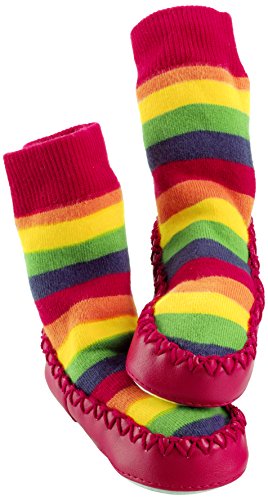 Mocc Ons Moccasin Style Slipper Socks - Rainbow Print