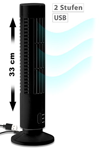 Sichler Haushaltsgeräte Schlanker Turm-Ventilator, USB-Strom, 2 Geschwindigkeits-Stufen, 33 cm - 3