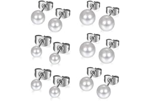 Flongo Orecchini a Sfera con Perle Nero Piercing all'orecchio per Uomo Donna, 3-8mm