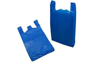 AMD Nexus Blue Large Plastic Carrier Bags - Heavy Duty Vest Style - 11 x 17 x 21 Inches - Pack of 100
