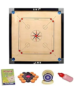 SMT Full Size(Large) 32 Inch Matte Finish Round Pocket Carrom Board with Coins, Striker, Powder