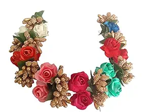 Aairaa Bun Decoration Accessories Multicolor Flower Hair Gajra For Bun Hair Gajra Flowers For Wedding Bridal Gajra For Hair Multicolor, 50 gram, Pack of 1