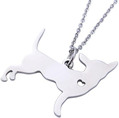 VALYRIA Stainless Steel Dog Pendant Necklace Heart Chihuahua Pet Dog Memorial Gift