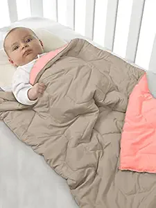 Clasiko Babies & Kids All Season Reversible Crib Blanket; 200 GSM; 0-8 Years; Size - 45x60 Inches; Taupe & Candy Peach