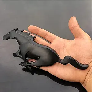 Horse Emblem Logo for All Cars, Metal, Size - 15.5 cm (Black)