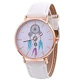 Babysbreath17 Frauen rundes Zifferblatt Quarz-Uhr mit eindeutigem Zeiger Denim-Bügel Wind Bell Mustern Armbanduhr Geschenke Weiß