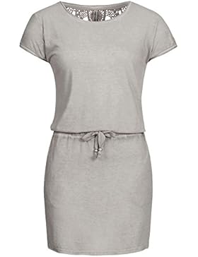 Stitch & Soul Damen Jersey Kleid LSS-060 Häkelspitze knielang