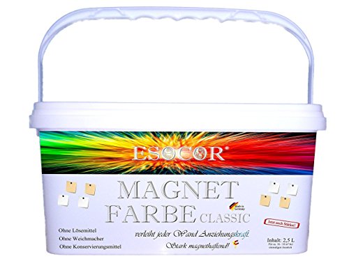 NEU! Jetzt noch stärker! 2,5 Liter Esocor® Magnetfarbe classic + 10 Neodym- Test Magnete Gratis – verleiht jeder Wand Anziehungskraft – stark magnethaftend – sehr Allergikerfreundlich – Ohne Konservierungsmittel – Ideal für sensible Innenräume